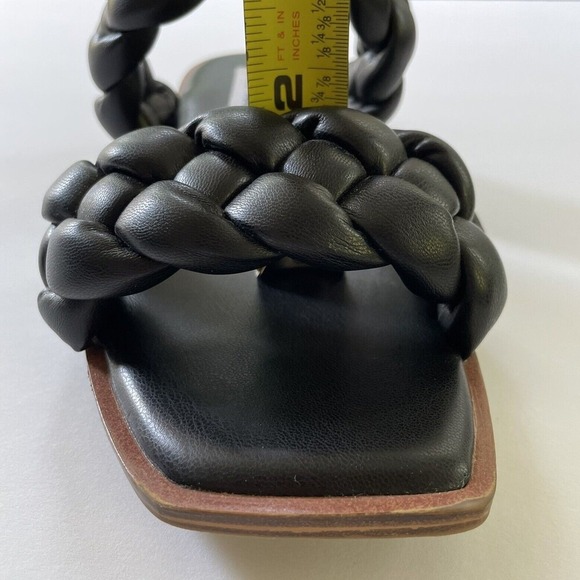 Steve Madden Black Braided Open Toe Slides Flats Sandals Vegan Faux Leather - Picture 16 of 16